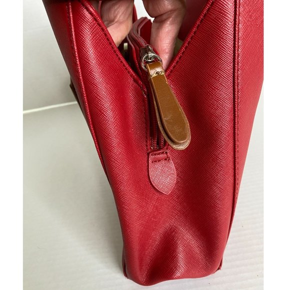 KR Womens Red Faux Leather Double Handle Large Purse and Outside Zip Pocket - Picture 6 of 9